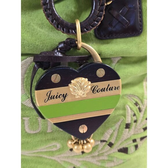 Y2K Juicy Couture Green Velvet Tote Bag With Black Leather Handles & Gold Accent - Picture 5 of 13